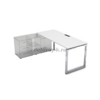 НСТЛ-О.994 Стол рабочий, прямолинейный три опоры, левый (1600-900-750) белый премиум_металл глянец рис4