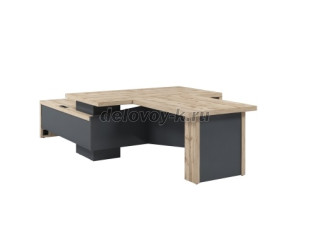 T-818пр.1000 Стол руководителя с опорной тумбой (справа). Стол-цы 1800*1000, 1150*900. Блок розеток рис1