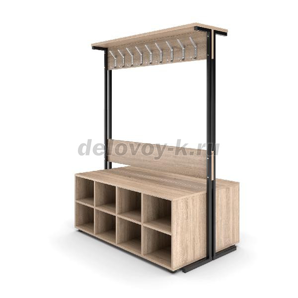 Вешалка 2-сторонняя с тумбой для обуви 1200*720*1600 рис1