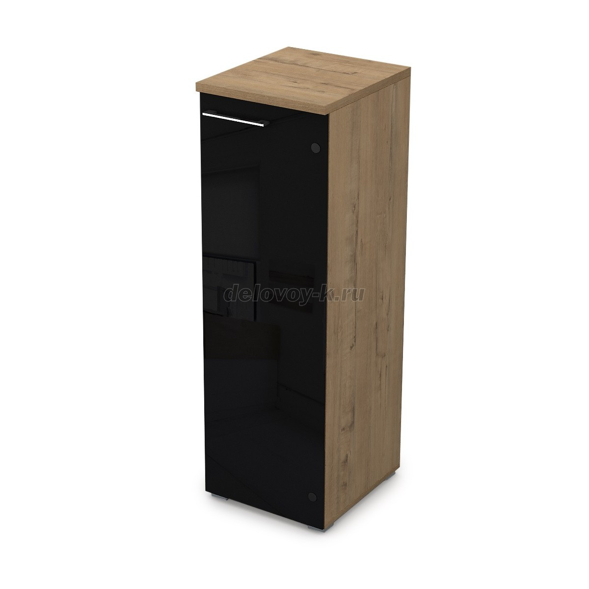 9НПД.017.7П Пенал средний со стеклом черный глянец, задняя стенка ЛДСП (400*450*1245), правый фото