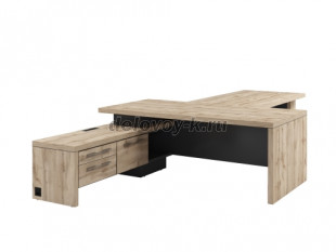 T-920л.1000 Стол руководителя с опорной тумбой (слева). Столешницы 2000*1000,1700*900. Блок розеток рис1