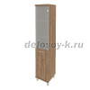 Шкаф высокий узкий правый (1 низкая дверь ЛДСП, 1 средняя дверь стекло) 401*432*2060