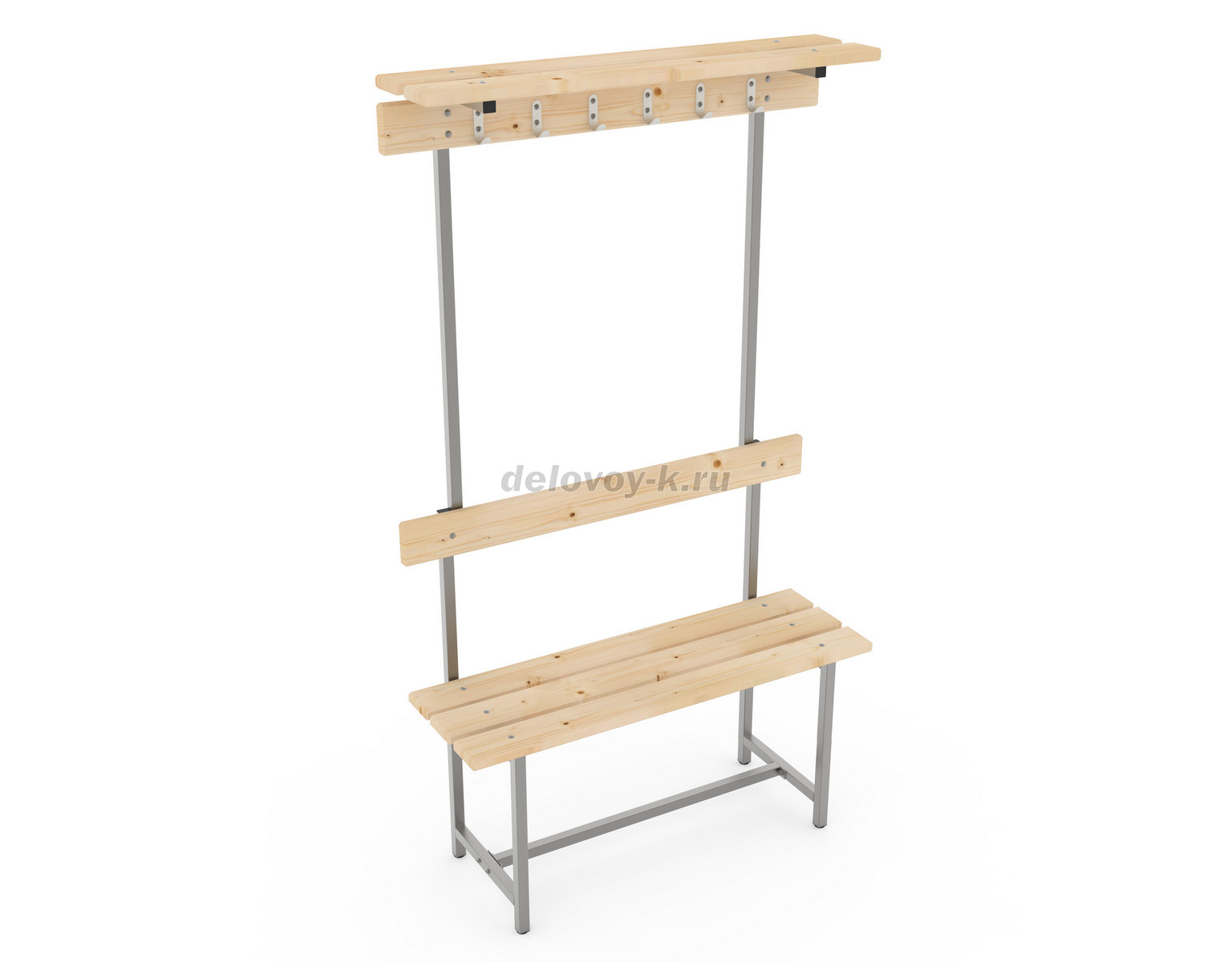 Скамья с деревянным настилом СВТ-7 с крючками, полкой 1000х370х1765 фото 1